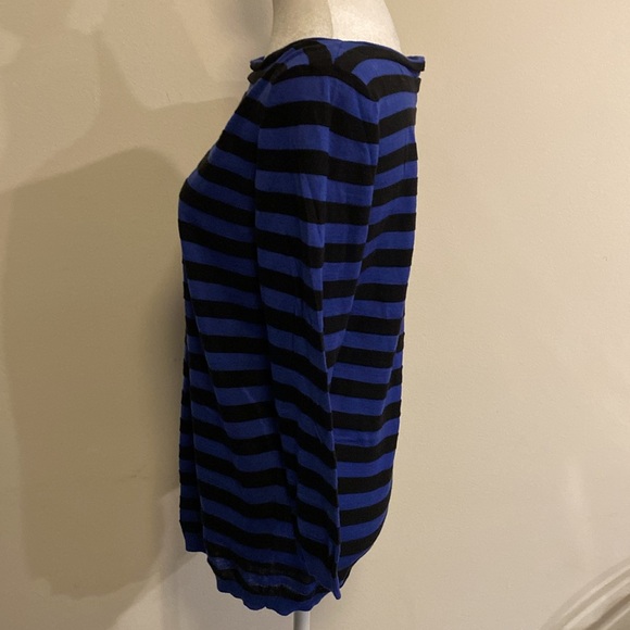 Loft blue in black stripes cotton lightweight sweater with 3/4 sleeves size M - Picture 2 of 7
